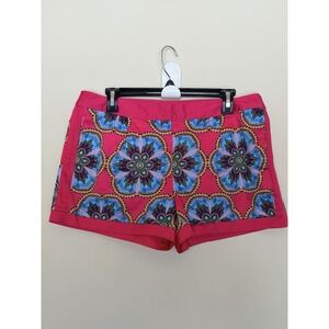 Nicole Miller Pink Allover Floral Mandala Pleated Shorts Pockets Womens 8